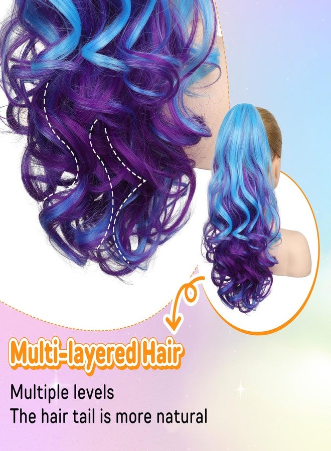 سيكيا وصلات شعر ذيل حصان من سيكيا، 18 بوصة، خفيفة الوزن، مموجة، مجعدة، بمشابك، وصلات شعر ملونة للأطفال، إكسسوارات شعر مميزة للفتيات، شعر صناعي أزرق بنفسجي - Image 3