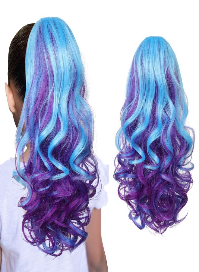 سيكيا وصلات شعر ذيل حصان من سيكيا، 18 بوصة، خفيفة الوزن، مموجة، مجعدة، بمشابك، وصلات شعر ملونة للأطفال، إكسسوارات شعر مميزة للفتيات، شعر صناعي أزرق بنفسجي - Image 1