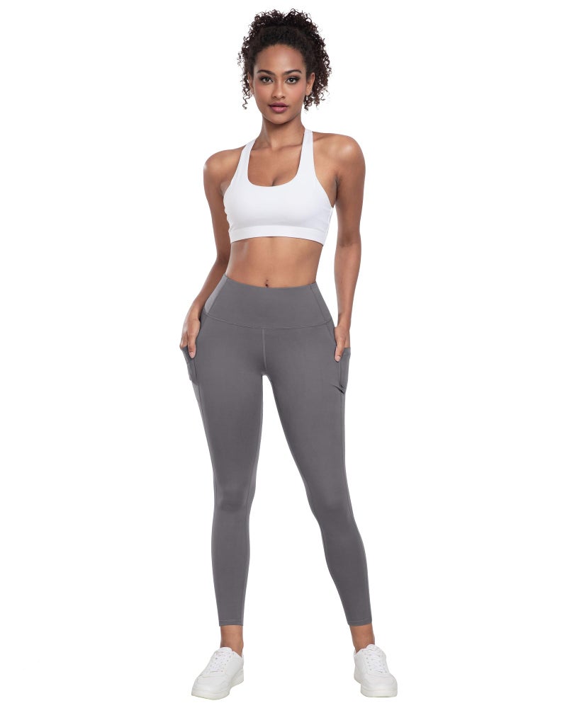 LZYVOO Leggings with Pockets for Women, 6 Packs Soft High Waisted Tummy Control Workout Yoga Pants(4BlackDGrayLGray-L) - Image 2