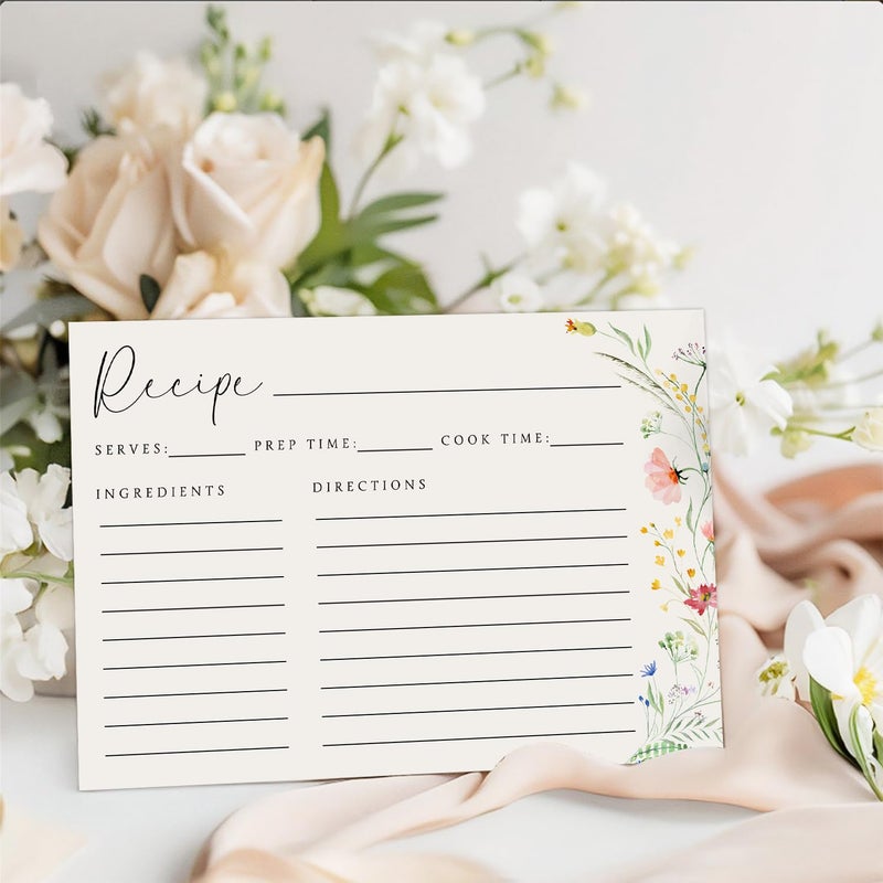 JOETMAE 50PCS Wildflower Recipe Cards,4Ã—6 In Double Sided Cards,Blank Recipe Card for Wedding, Bridal Shower and Baby Shower - Image 3