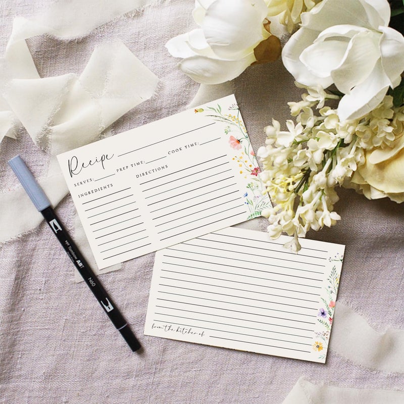 JOETMAE 50PCS Wildflower Recipe Cards,4Ã—6 In Double Sided Cards,Blank Recipe Card for Wedding, Bridal Shower and Baby Shower - Image 4