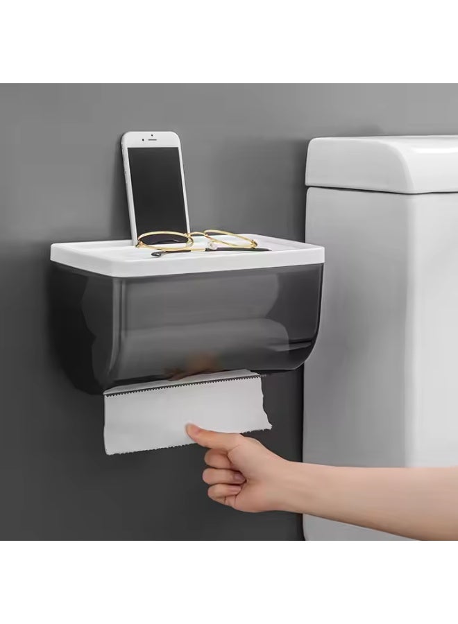 Wall-Mounted Waterproof Tissue Box Dispenser with Storage Shelf – Punch-Free Adhesive Installation - Image 1