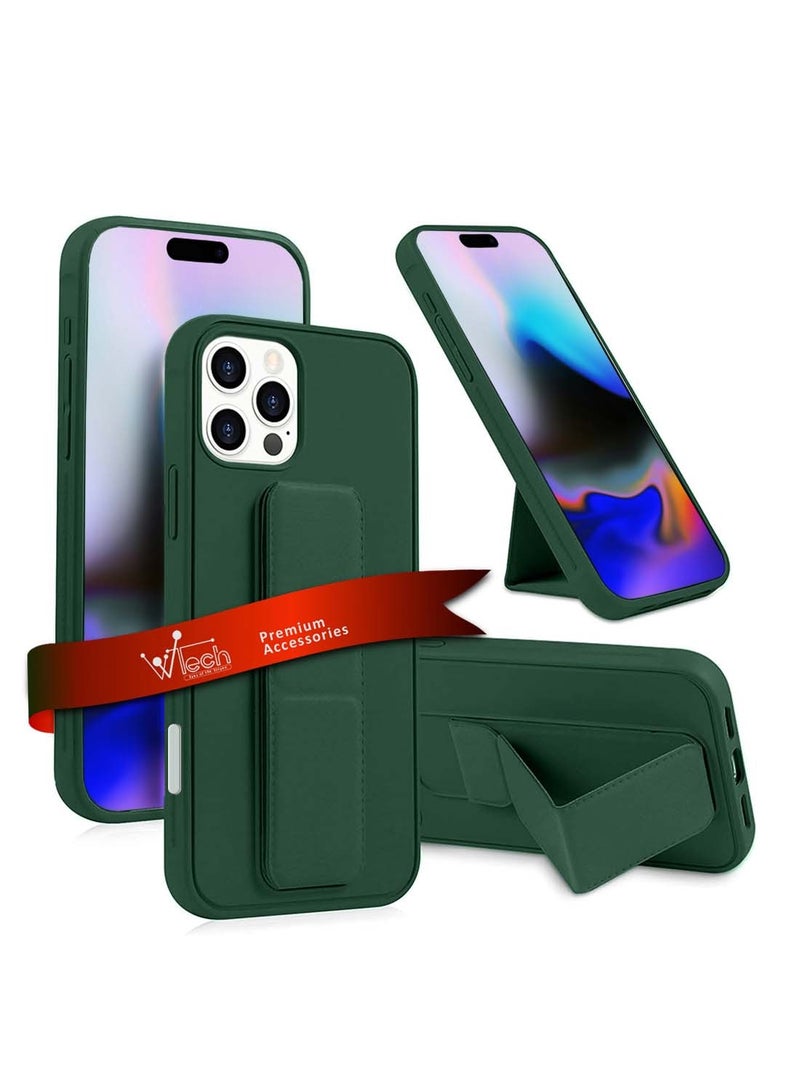 Wtech Apple iPhone 16 Pro 2024 Hand Grip Foldable Magnetic Kickstand Wrist Strap Finger Grip with Built-in Iron Case Cover - Dark Green - Image 1