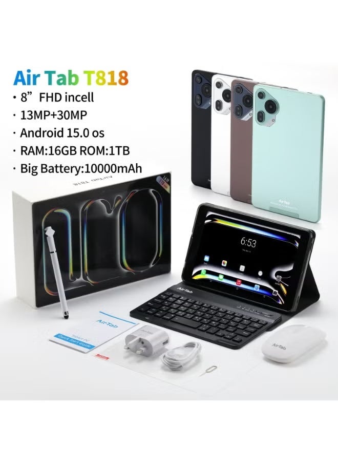 AirTab T818 Android 15 Tablet – 8" HD Display, 16GB RAM + 1TB Storage, Octa-Core Performance, 10000mAh Long-Lasting Battery, WiFi Connectivity, Includes Keyboard & Stylus, Lightweight Portable Tablet for Work, Study, Gaming & Entertainment - Image 3