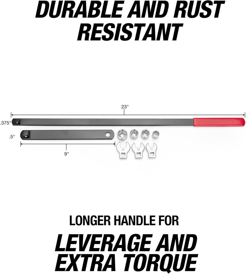 OEMTOOLS 27115 Serpentine Belt Tool Kit, Serpentine Belt Tensioner Tool, 1/2 & 3/8 Square Drive Adapters, Crowfoot Wrench Set (13, 14, & 15mm), Low Profile Socket Set (13, 15, 16, & 18mm) - Image 2