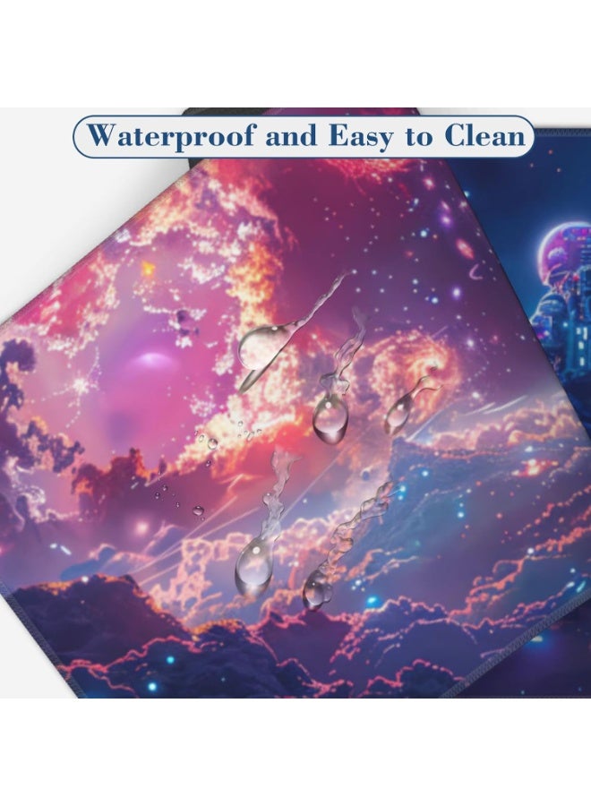 Large Gaming Mouse Pad for Desk Astronaut in Space Planets Big Desk Mat Extended Mousepad with Stitched Edge and Non-Slip Base Long Computer Keyboard Mouse Mat for Home Office Work, 70x30 CM - Image 4