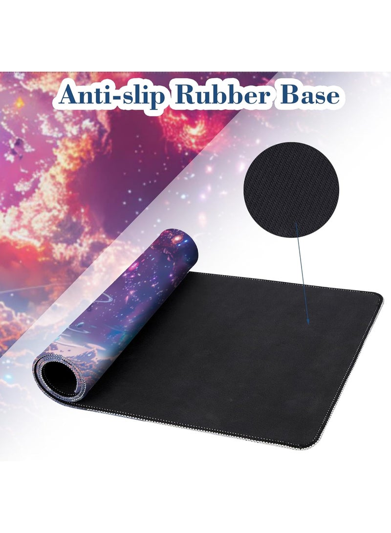 Large Gaming Mouse Pad for Desk Astronaut in Space Planets Big Desk Mat Extended Mousepad with Stitched Edge and Non-Slip Base Long Computer Keyboard Mouse Mat for Home Office Work, 70x30 CM - Image 3