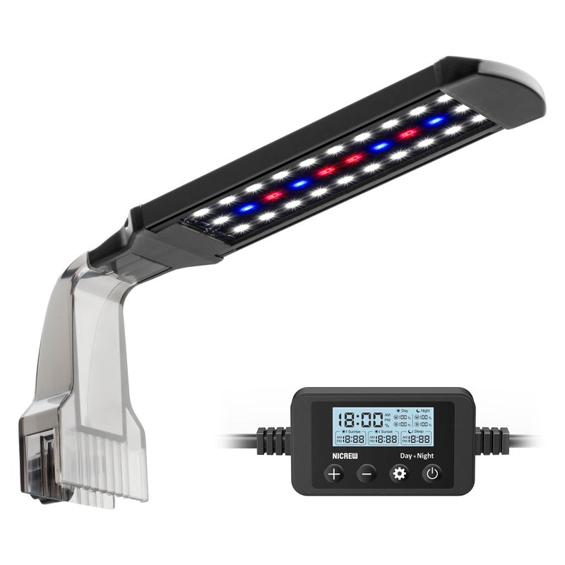 NICREW Clip on Aquarium Light, Fish Tank Light with White, Blue and Red LEDs, Planted Aquarium Light for Nano Tank, 2 Lighting Modes - Image 1