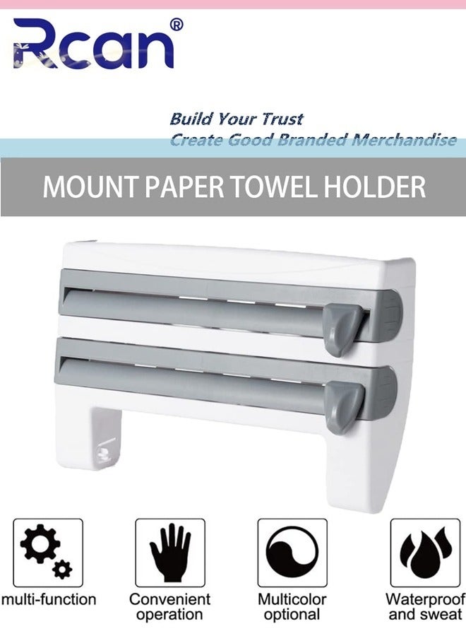 Rcan 4 in 1 Wall Mount Paper Towel Holder Plastic Wrap Dispenser with Slide Cutter and Holder Multifunctional Wall Mount Sauce Bottle Storage Holder Tin Foil Paper Organizer for Kitchen - Image 3