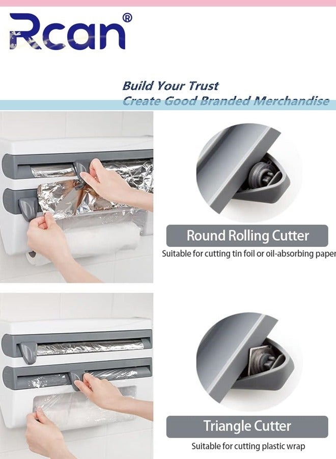Rcan 4 in 1 Wall Mount Paper Towel Holder Plastic Wrap Dispenser with Slide Cutter and Holder Multifunctional Wall Mount Sauce Bottle Storage Holder Tin Foil Paper Organizer for Kitchen - Image 4