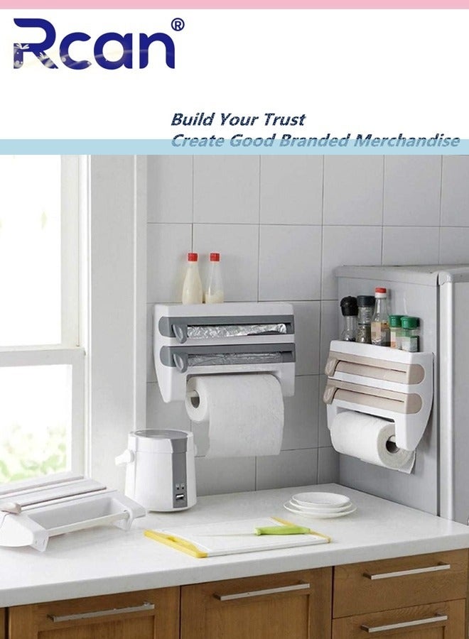 Rcan 4 in 1 Wall Mount Paper Towel Holder Plastic Wrap Dispenser with Slide Cutter and Holder Multifunctional Wall Mount Sauce Bottle Storage Holder Tin Foil Paper Organizer for Kitchen - Image 5