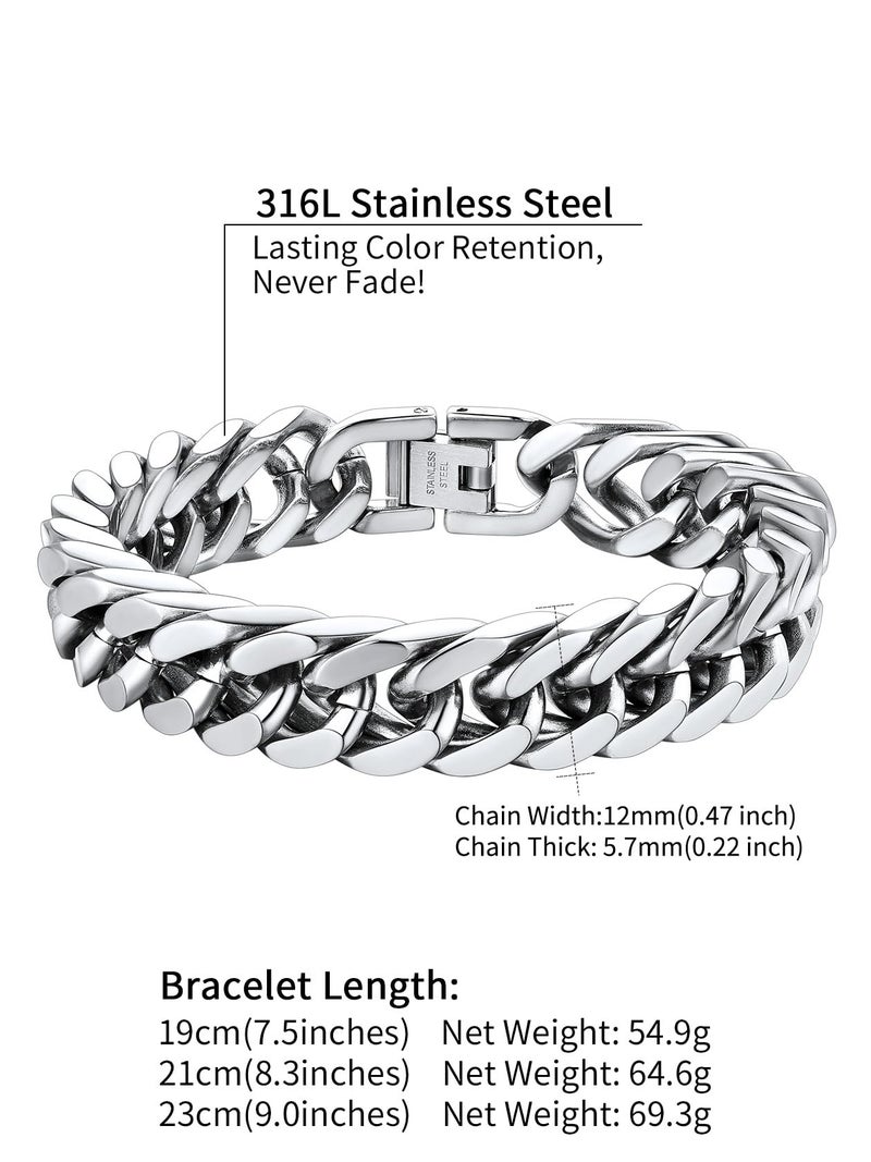 ChainsHouse Stainless Steel Curb Chain Bracelet for Men 12mm 21cm Curb Bracelet Man Bangle Xmas Gift - Image 5