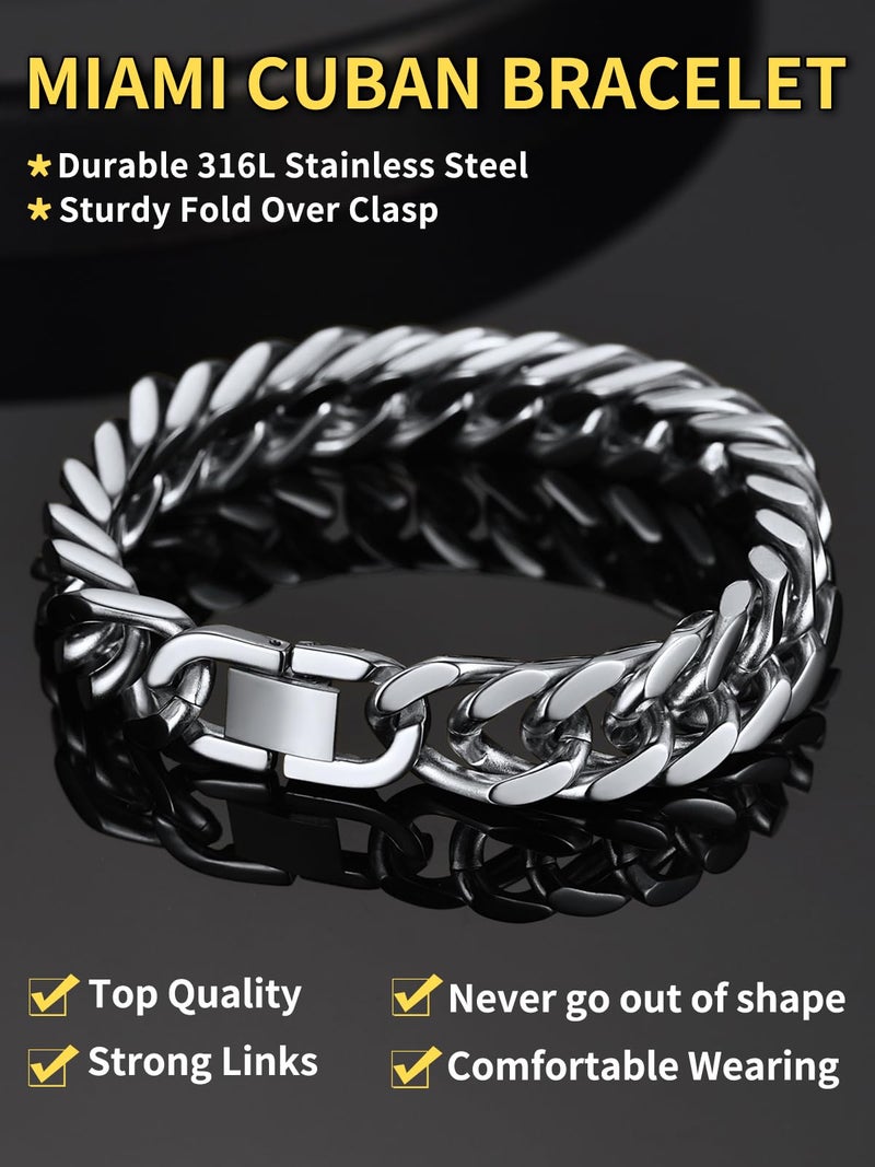 ChainsHouse Stainless Steel Curb Chain Bracelet for Men 12mm 21cm Curb Bracelet Man Bangle Xmas Gift - Image 2