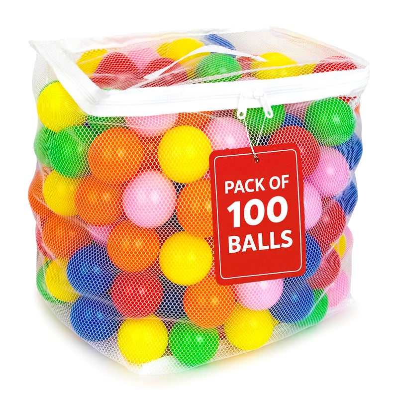 MW SPORTS Ball Pit Balls for Kids and Toddlers Plastic Crush Proof Phthalate BPA Free in Reusable Mesh Storage Bag Assorted Colors 100 Balls - Image 2