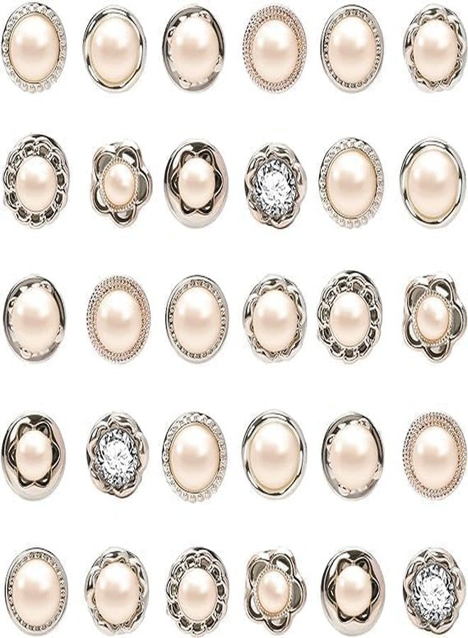 TTRCB 6 Styles Women Shirt Brooch Buttons Cover up Button Pearl Safety Brooch Pins Button for Clothing Dress Supplies Clothing Bags Accessories Supplies (30 pcs) - Image 1