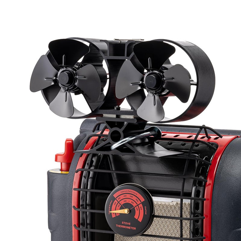 CRSURE مروحة موقد CRSURE للمدفأة تعمل بالطاقة الحرارية مع مقياس حرارة ميغانكت ومروحتين مزدوجتين للمدفأة الغازية أو الحبيبية أو الخشبية أو البروبان غير الكهربائية