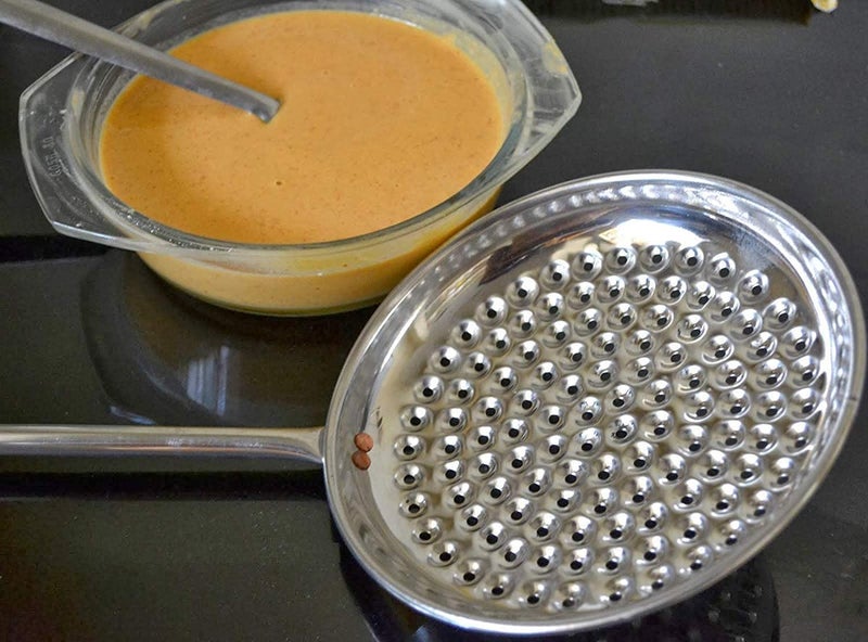 PUTHAK PUTHAK Stainless Steel Boondi Jhara with Wooden Handle 6 inch Diameter for Ladoo Making Strainer Steel Pack of 1 - Image 2