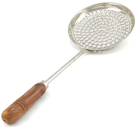 PUTHAK PUTHAK Stainless Steel Boondi Jhara with Wooden Handle 6 inch Diameter for Ladoo Making Strainer Steel Pack of 1 - Image 1