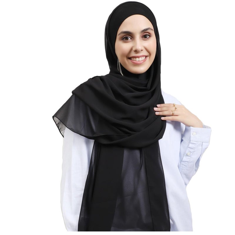 HURESON Instant Chiffon Hijab Set 3-in-1 Hijabs Scarf with Built-in Magnets and Undercap Head Wraps with Modal Cap (1# black) - Image 1