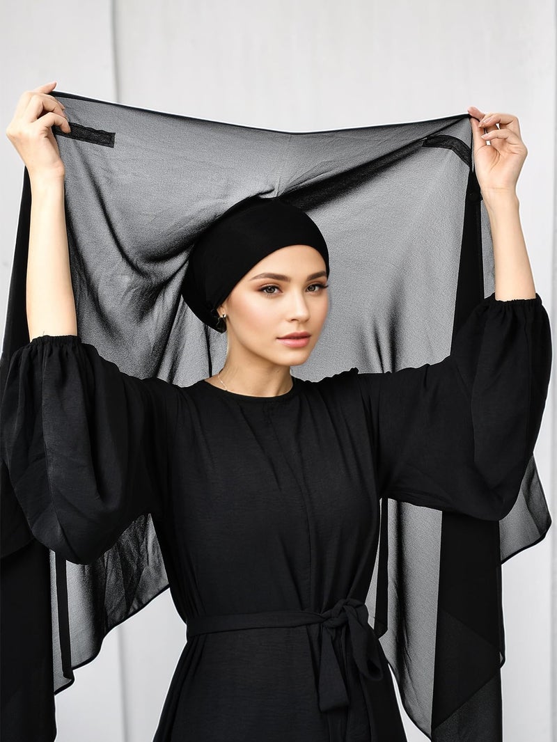 HURESON Instant Chiffon Hijab Set 3-in-1 Hijabs Scarf with Built-in Magnets and Undercap Head Wraps with Modal Cap (1# black) - Image 2