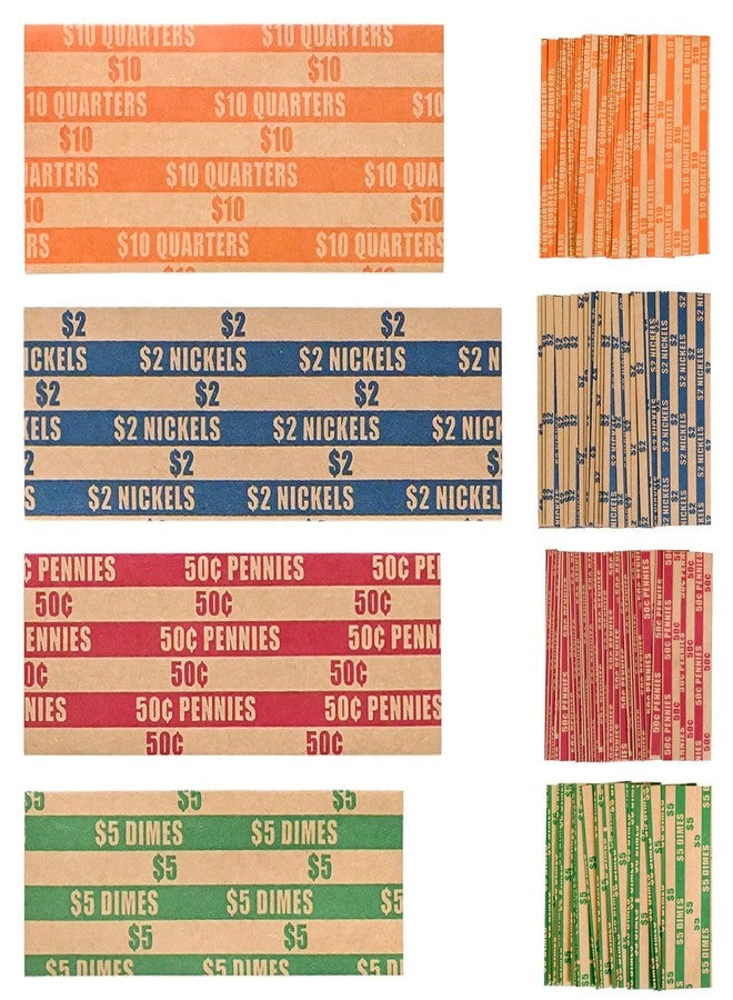 L LIKED 100 Assorted Flat Coin Roll Wrappers, for Quarters, Dimes, Nickels, Pennies, Coin Wrappers Rolls for Bank & Daily Use - Image 1