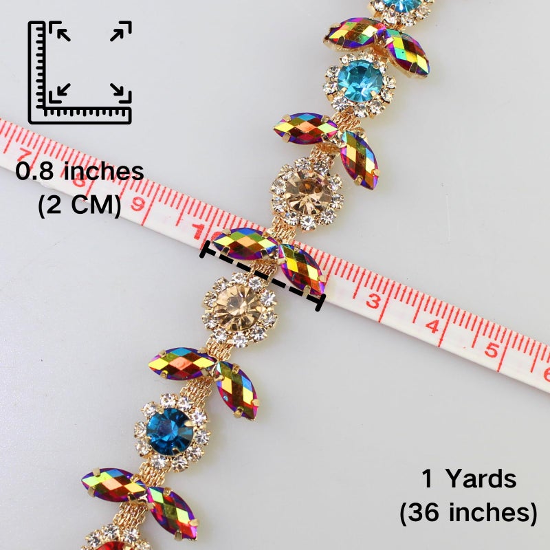 PEARLY JUN 1 Yards Rhinestone Trim Crystal Chain AB Gold Fringe Sewing Dress DIY Party Wedding Bouquet for Decoration Bridal Costume Embellishment Clothing Accessories - Image 2
