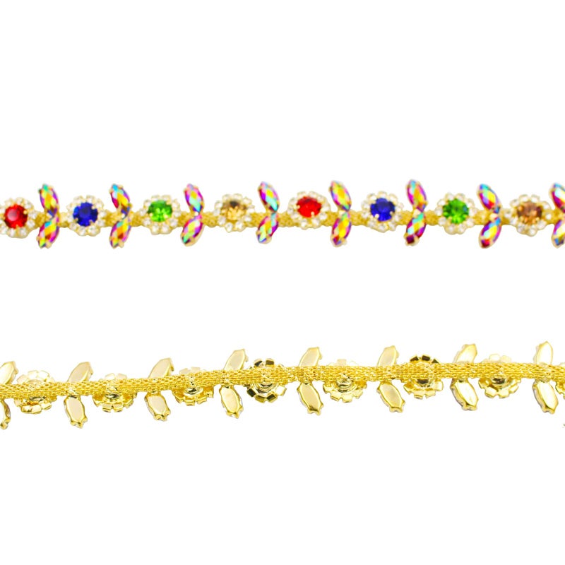 PEARLY JUN 1 Yards Rhinestone Trim Crystal Chain AB Gold Fringe Sewing Dress DIY Party Wedding Bouquet for Decoration Bridal Costume Embellishment Clothing Accessories - Image 5