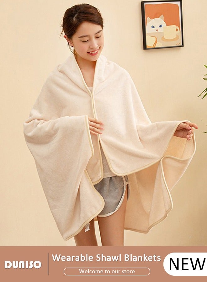 DUNISO 2 in 1 Wearable Blanket Button Shawl, Multifunction Shoulder Warm, Fleece Wearable Blanket, Comfy Poncho Throw, Lap Blanket for Winter, Home, Office, School  - Image 1
