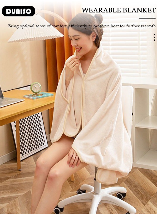 DUNISO 2 in 1 Wearable Blanket Button Shawl, Multifunction Shoulder Warm, Fleece Wearable Blanket, Comfy Poncho Throw, Lap Blanket for Winter, Home, Office, School  - Image 5