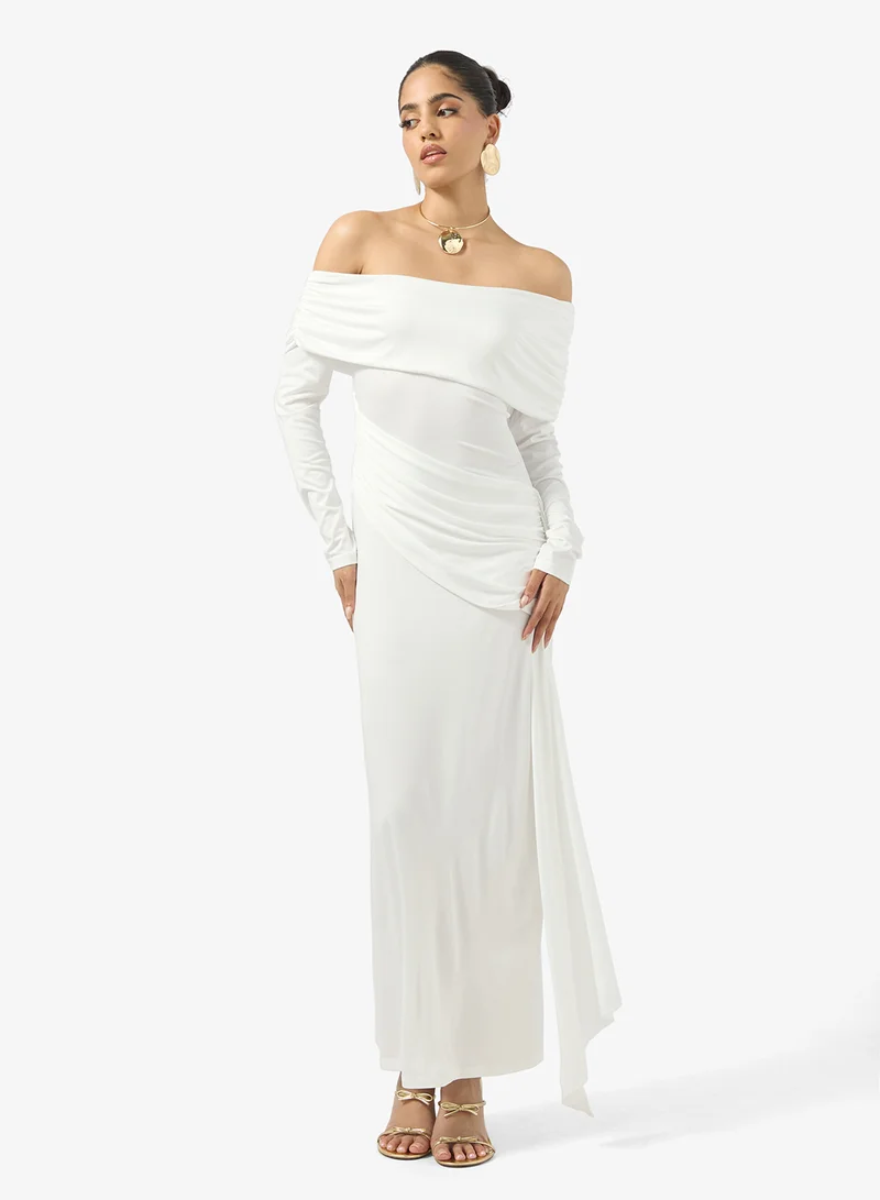 جينجر One Shoulder Cape Sleeve Draped Bodycon Dress