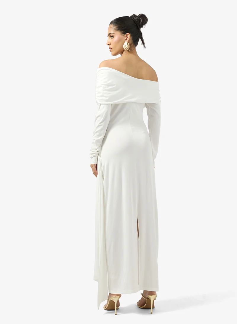 جينجر One Shoulder Cape Sleeve Draped Bodycon Dress