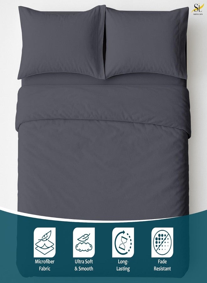 Shreem Linen طقم ملاءات شريم لينن الفاخر من الألياف الدقيقة، 4 قطع، مناسب للعربات المتنقلة، بجيب عميق يناسب حتى 10 بوصات، ناعم، مقاوم للتجاعيد، مناسب للعربات المتنقلة والمقطورات، سرير بطابقين 42 × 80، رمادي داكن - Image 3
