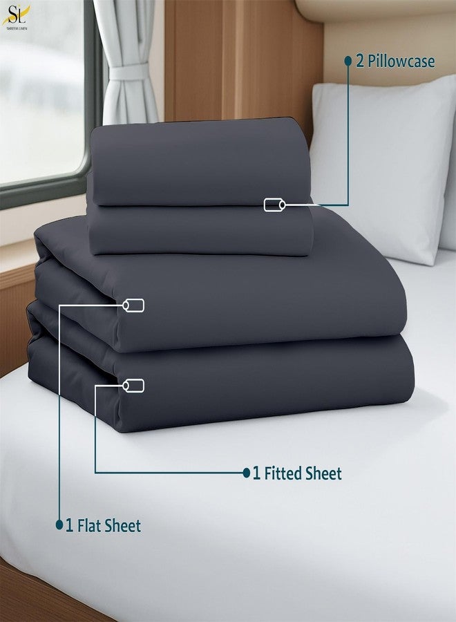 Shreem Linen طقم ملاءات شريم لينن الفاخر من الألياف الدقيقة، 4 قطع، مناسب للعربات المتنقلة، بجيب عميق يناسب حتى 10 بوصات، ناعم، مقاوم للتجاعيد، مناسب للعربات المتنقلة والمقطورات، سرير بطابقين 42 × 80، رمادي داكن - Image 4