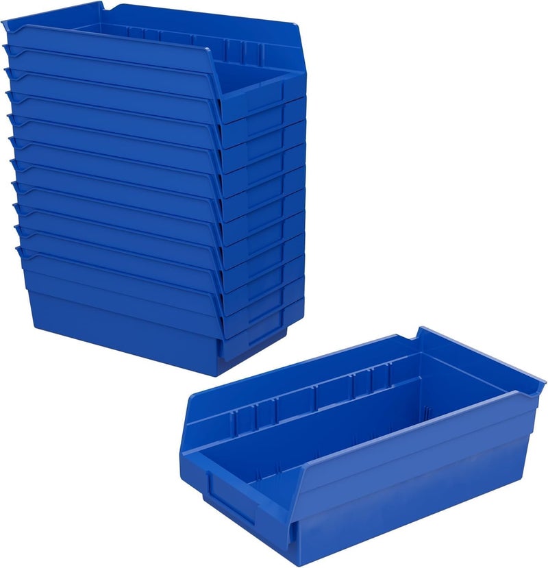 AkroMils 30130 Plastic Shelf Bins, Heavy Duty Storage Bins for Garage, Closet, and Drawer Organization, 12-Inch x 6-1/2-Inch x 4-Inch, Blue, 12-Pack - Image 1
