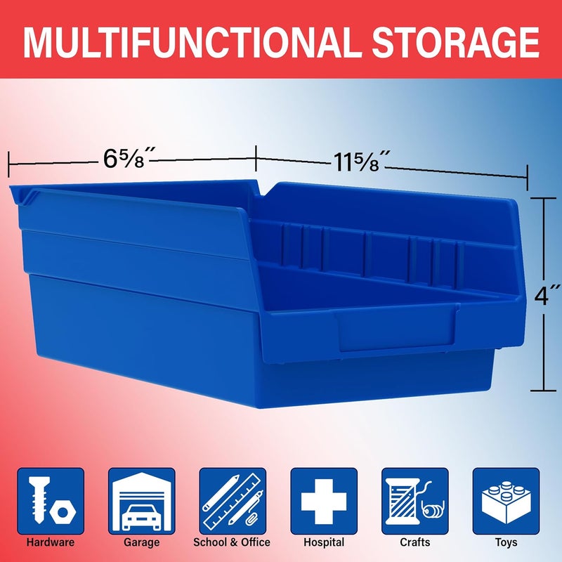 AkroMils 30130 Plastic Shelf Bins, Heavy Duty Storage Bins for Garage, Closet, and Drawer Organization, 12-Inch x 6-1/2-Inch x 4-Inch, Blue, 12-Pack - Image 3