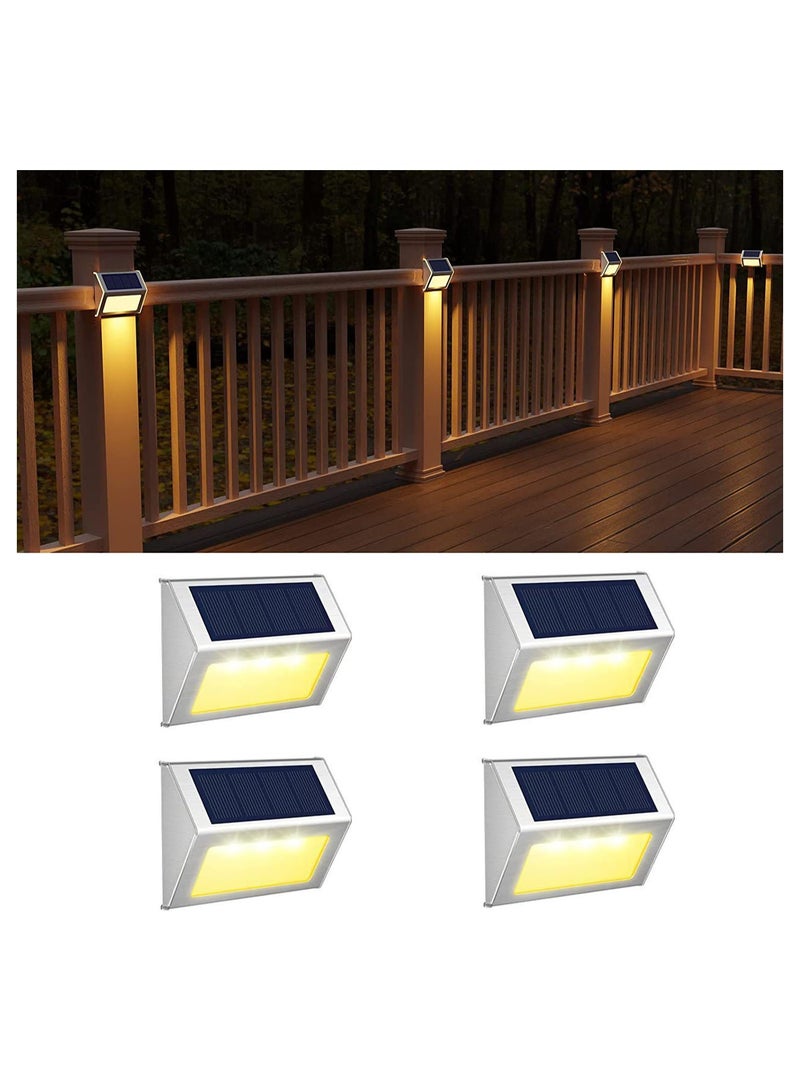 SYOSI Solar Deck Lights Solar Step Lights, 4 Pack 3 LED Waterproof Solar Fence Lights, Stainless Steel Fence Lights Solar Powered Outdoor Lights for Yard, Patio, Porch, Wall, Garden Decor (Warm Color) - Image 1