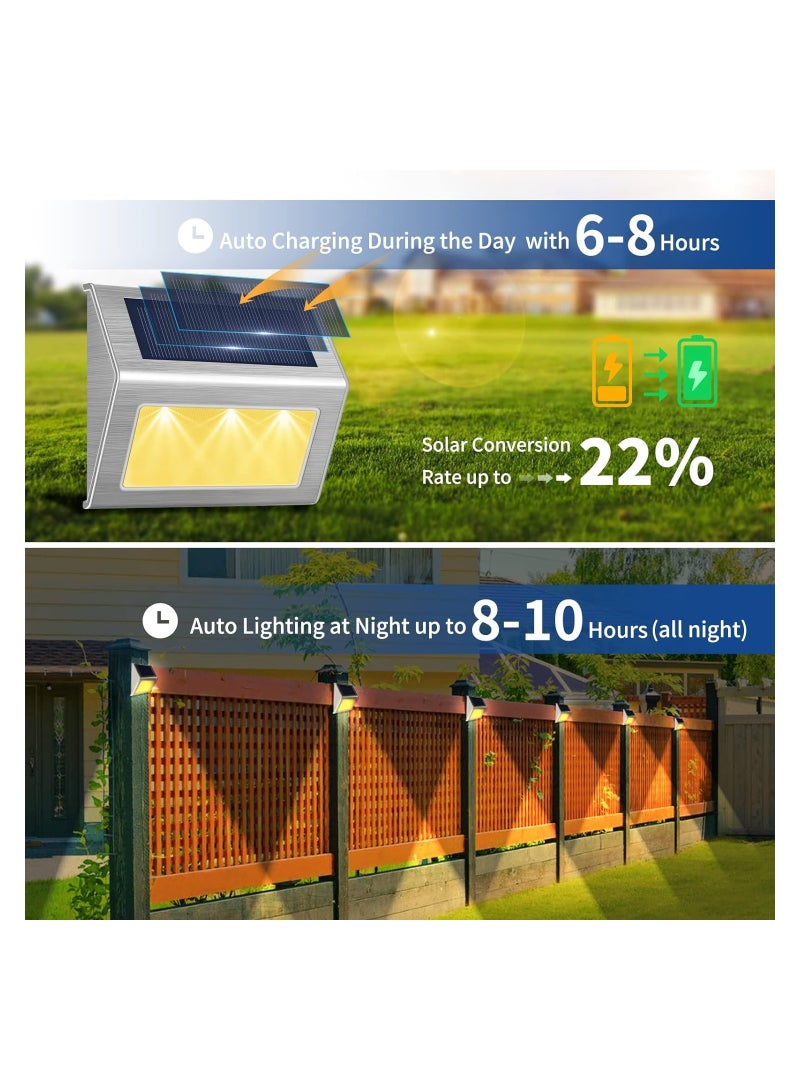 SYOSI Solar Deck Lights Solar Step Lights, 4 Pack 3 LED Waterproof Solar Fence Lights, Stainless Steel Fence Lights Solar Powered Outdoor Lights for Yard, Patio, Porch, Wall, Garden Decor (Warm Color) - Image 3