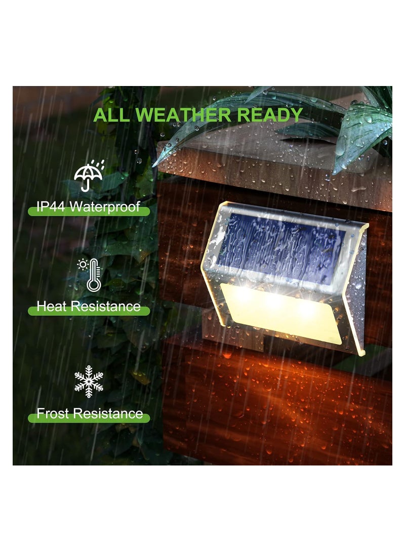 SYOSI Solar Deck Lights Solar Step Lights, 4 Pack 3 LED Waterproof Solar Fence Lights, Stainless Steel Fence Lights Solar Powered Outdoor Lights for Yard, Patio, Porch, Wall, Garden Decor (Warm Color) - Image 2