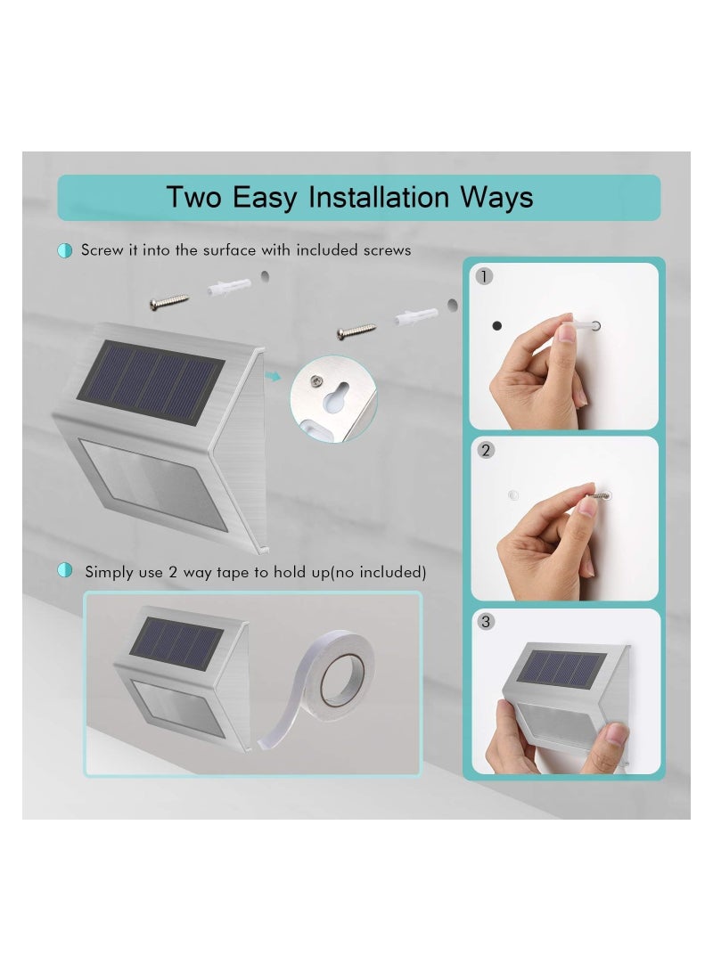 SYOSI Solar Deck Lights Solar Step Lights, 4 Pack 3 LED Waterproof Solar Fence Lights, Stainless Steel Fence Lights Solar Powered Outdoor Lights for Yard, Patio, Porch, Wall, Garden Decor (Warm Color) - Image 4