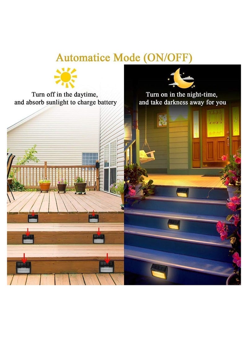 SYOSI Solar Deck Lights Solar Step Lights, 4 Pack 3 LED Waterproof Solar Fence Lights, Stainless Steel Fence Lights Solar Powered Outdoor Lights for Yard, Patio, Porch, Wall, Garden Decor (Warm Color) - Image 5