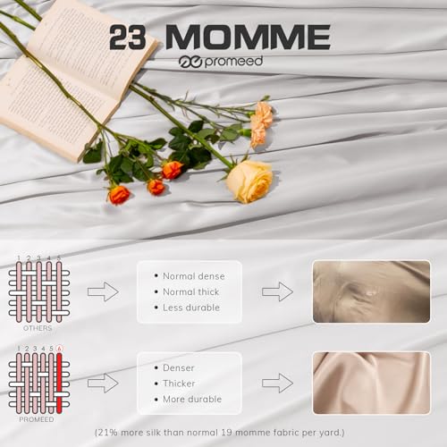 PROMEED 100% Mulberry Silk Duvet Cover Set 3PCS King Size, Real 23 Momme Grade 6A Silk Bedding Set with Duvet Cover and Pillowcases (Light Grey, King) - Image 3