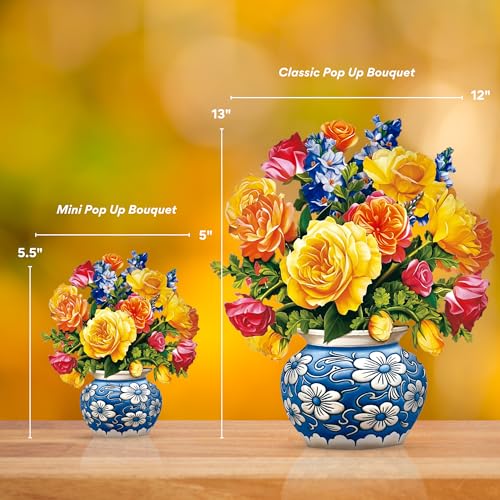 Freshcut Paper Pop Up Cards, Mini Sorbet Roses, 6 Inch Mini Sized Forever Flower Bouquet 3D Popup Greeting Cards, Birthday Cards, Thank You Card, Blank Notecard & Envelope - Image 4