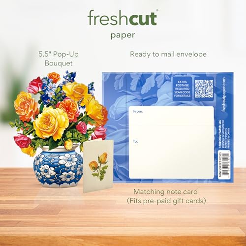 Freshcut Paper Pop Up Cards, Mini Sorbet Roses, 6 Inch Mini Sized Forever Flower Bouquet 3D Popup Greeting Cards, Birthday Cards, Thank You Card, Blank Notecard & Envelope - Image 3