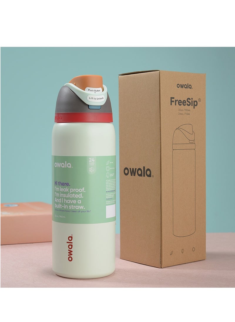 Owala FreeSip Insulated Stainless Steel Water Bottle With Straw For Sports Travel And School BPA Free Sports Water Bottle(Light Green 32OZ)  - Image 1
