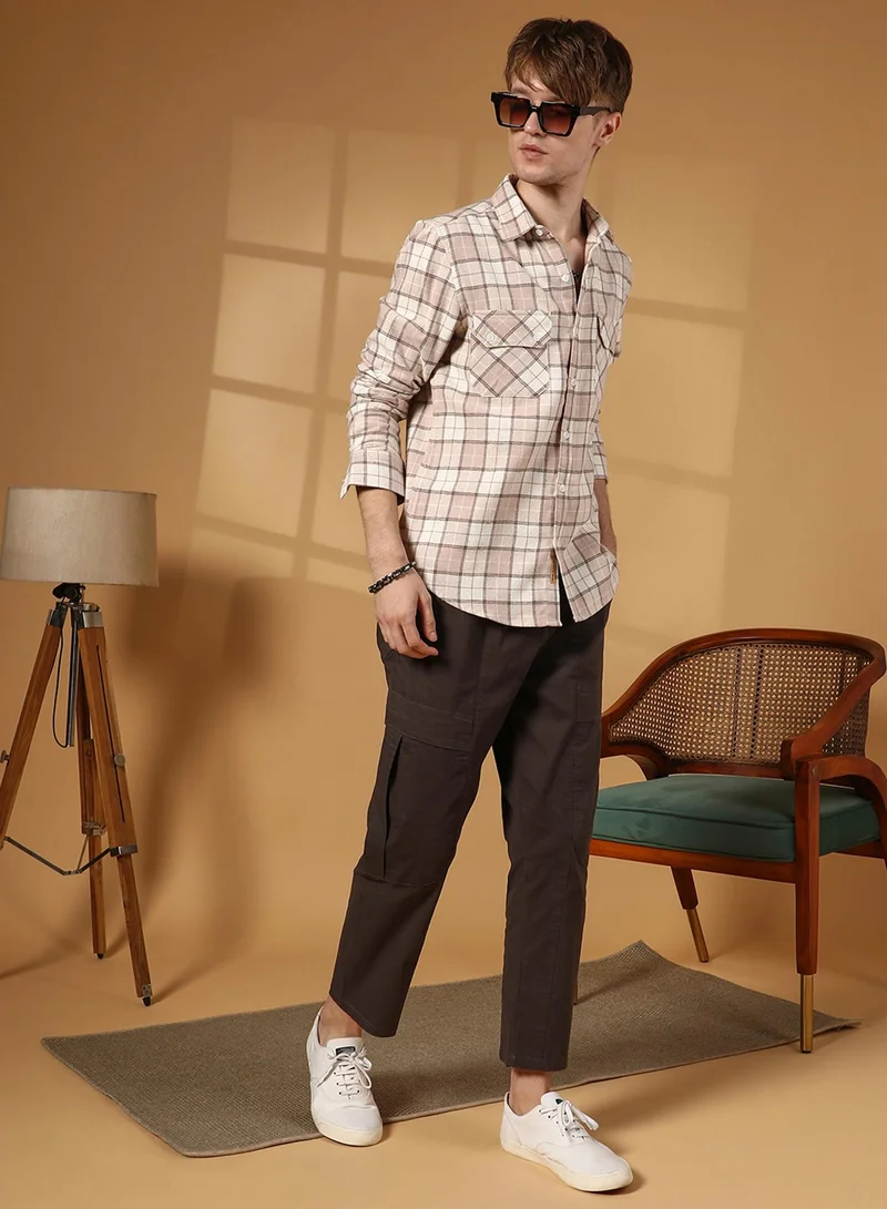 كامبوس سوترا Men's Umber Brown Solid Utility Trousers