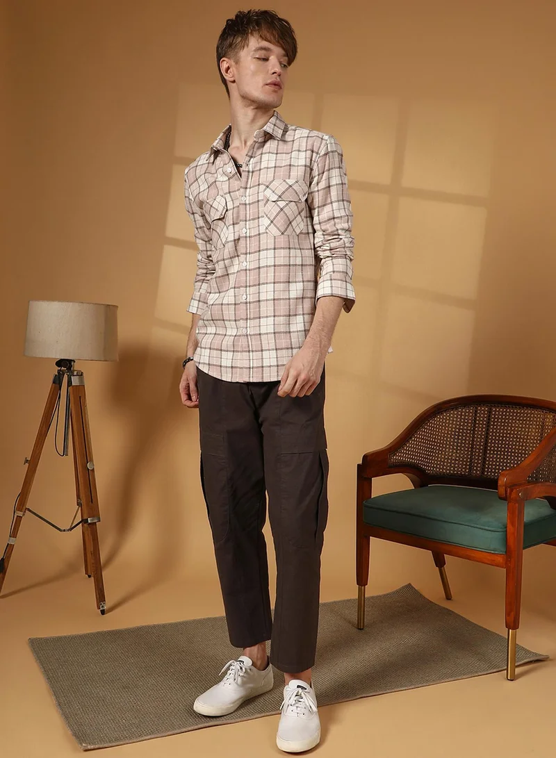 كامبوس سوترا Men's Umber Brown Solid Utility Trousers