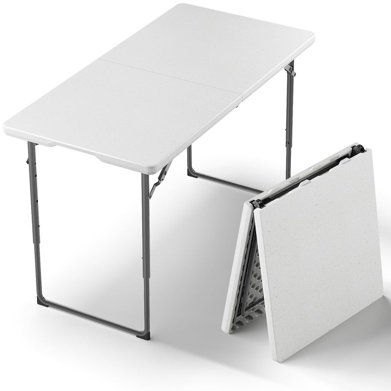MAKE CHANGES Folding Table, 4FT Foldable Picnic Table with Adjustable Height, Heavy Duty Fold-in-Half Portable Table for Weddings, Camping, RV Travel, Parties, BBQs, and Indoor Use, Easy to Fold and Store - Image 1
