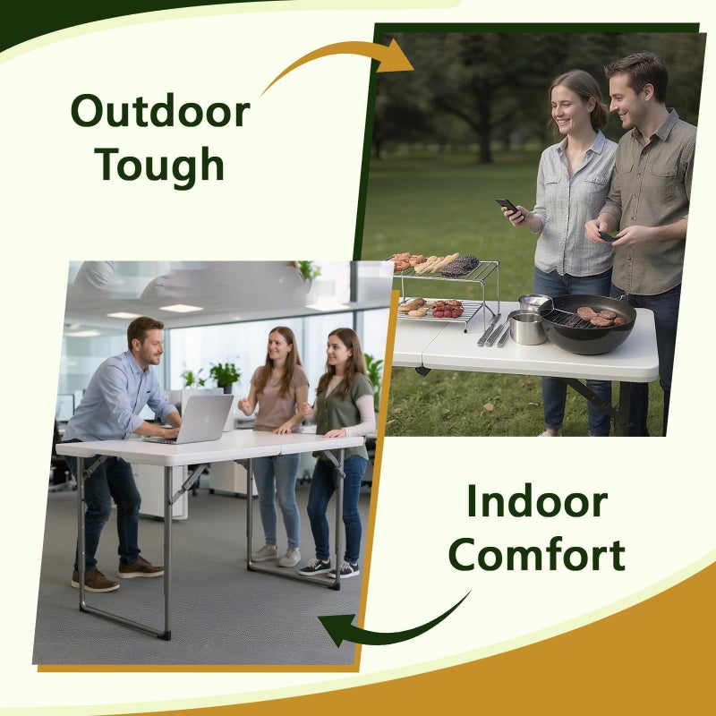 MAKE CHANGES Folding Table, 4FT Foldable Picnic Table with Adjustable Height, Heavy Duty Fold-in-Half Portable Table for Weddings, Camping, RV Travel, Parties, BBQs, and Indoor Use, Easy to Fold and Store - Image 3