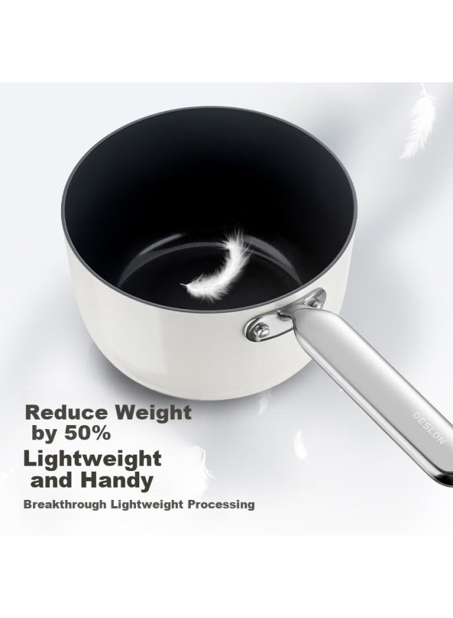 Deslon Small Pebble Milk Pot Baby Food Soup Pot Cook Noodles Cook Milk Non-stick Pot White - Image 4