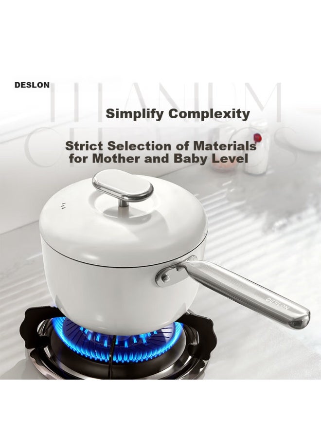 Deslon Small Pebble Milk Pot Baby Food Soup Pot Cook Noodles Cook Milk Non-stick Pot White - Image 2